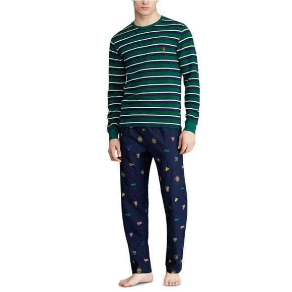 Polo Ralph Lauren Men’s Multi-Stripe Waffle Knit Pajama Shirt Green Size M - Picture 3 of 9
